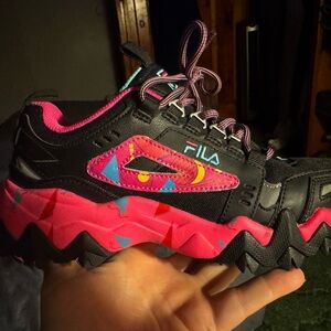 Fila Black and Pink Sneakers with Blue and Yellow Accents